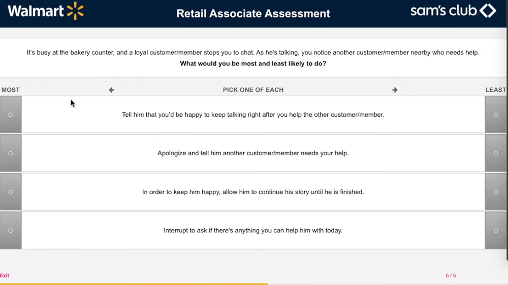 walmart application what is assessment status