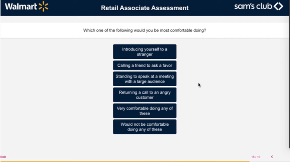 walmart application what is assessment status