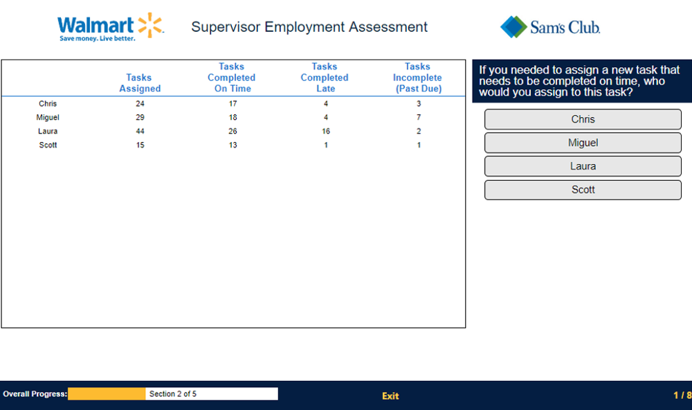 walmart application what is assessment status
