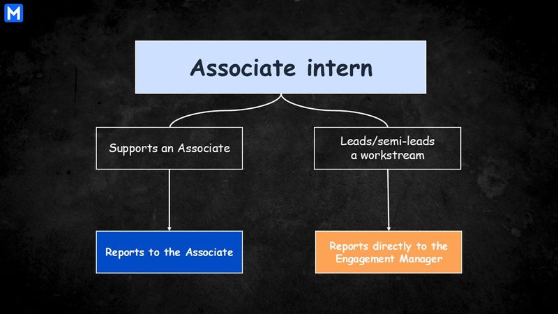 Diagram illustrating the roles and report lines of an Associate intern