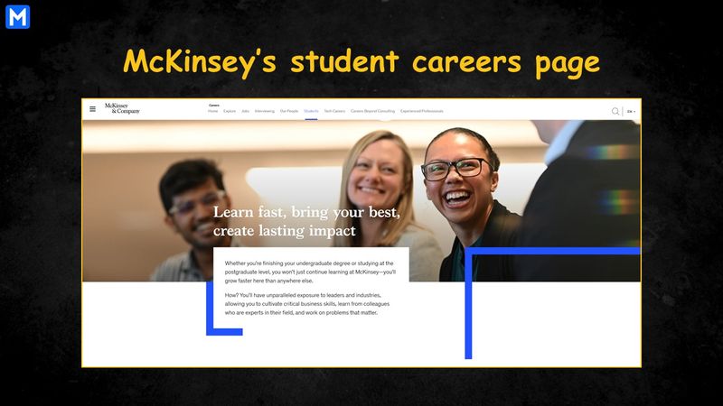 Screenshot of McKinsey’s student careers page