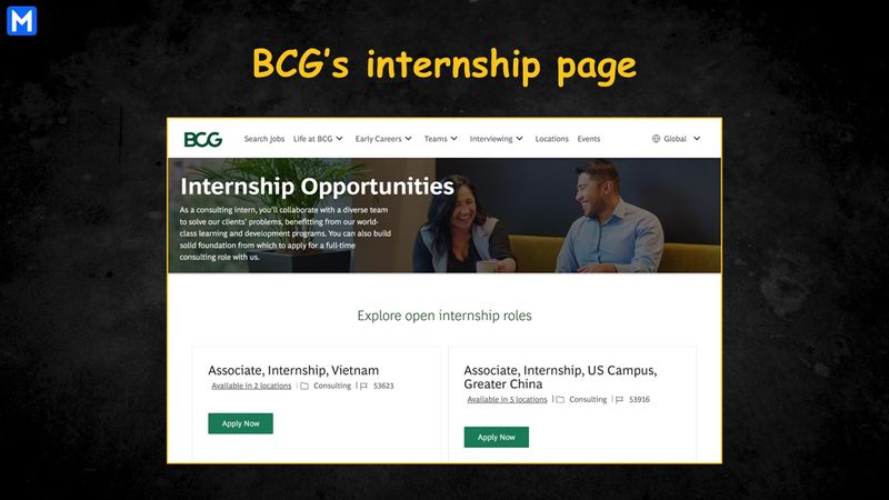 Screenshot of BCG’s student careers page