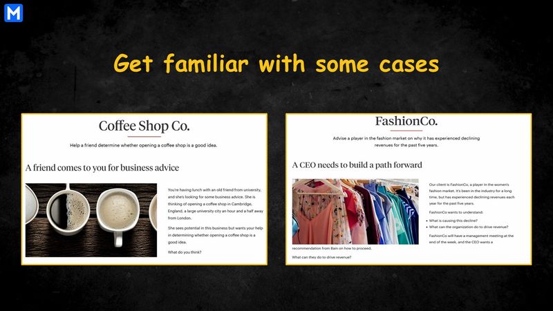 Screenshots of Bain case examples