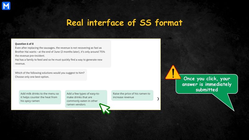 Infographic displaying the real interface of the single-select format