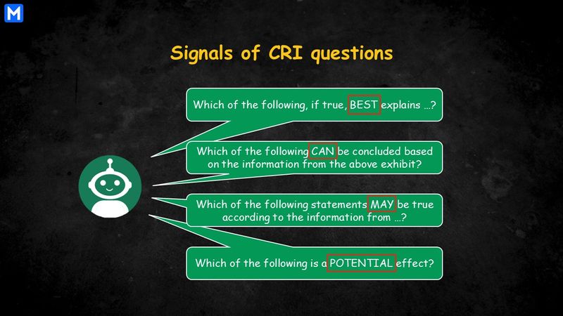 Four questions that are signals of critical-thinking questions, with red boxes highlighting words that show certainty level