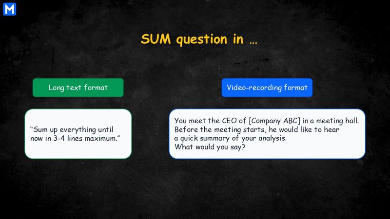 Infographic displaying the question prompt of summary questions in long-text and video-recording format